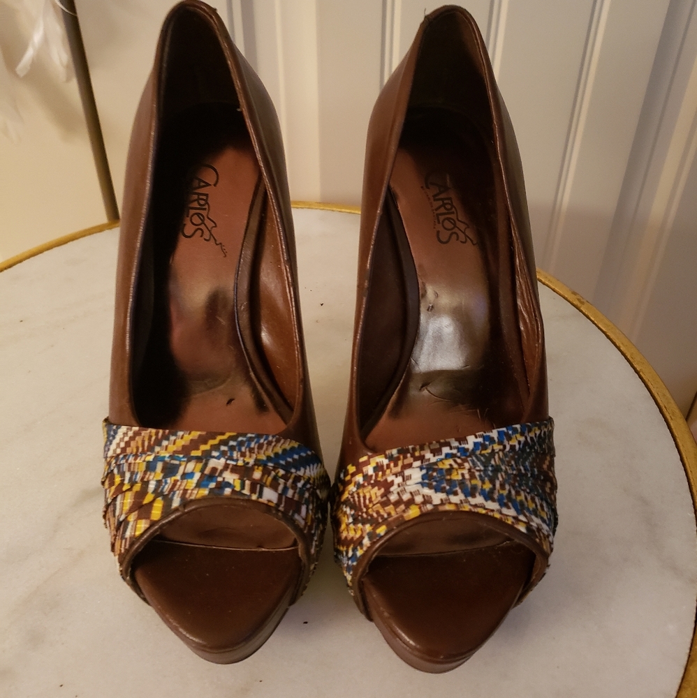 Carlos Santana High Heels Helena Brown Leather Round Toe Shoe 7.5